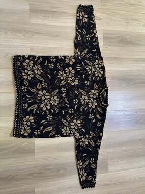 Vintage Nutcracker Floral Metallic Gold Lurex Knit Pullover Sweater Plus 2X